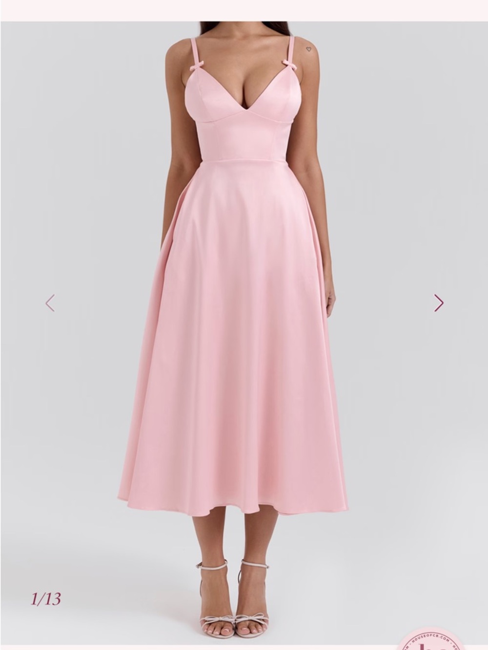 House of CB Blush Pink Midi Dress with Spaghetti Straps- Large cup